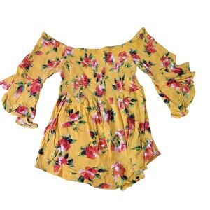 Ambiance medium yellow floral off the shoulder blouse